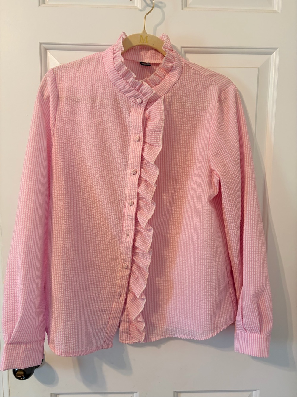 Womens Pink Ruffle Front Shirt - Unbranded